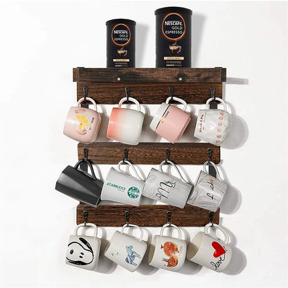 Wall Mounted Shelf Mug Cup Cupboard Kitchen Organiser Hooks Hanging Rack Holder