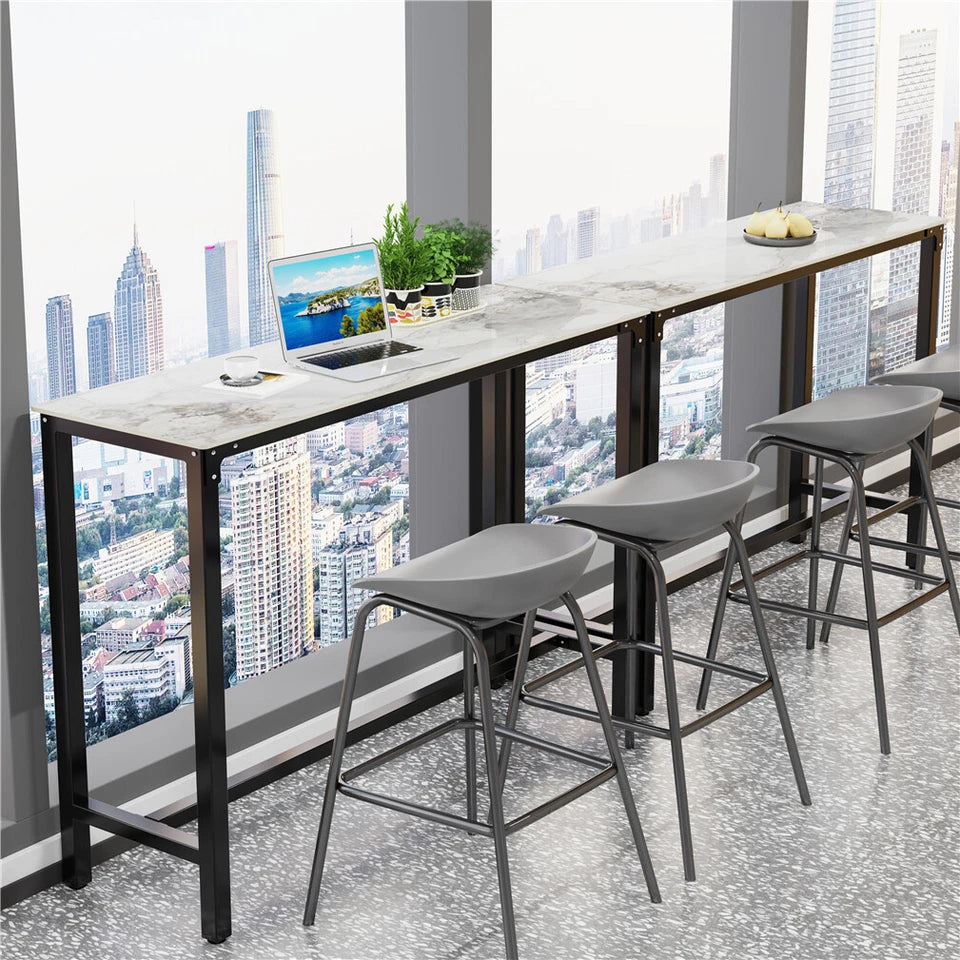 Glossy Jaded-White Slim Rectangular Bar Table With Black Frame For Modern Interiors