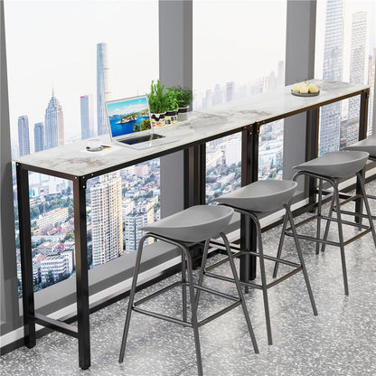 Glossy Jaded-White Slim Rectangular Bar Table With Black Frame For Modern Interiors