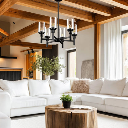 Industrial Black Metal 6-Light Pendant Lamp