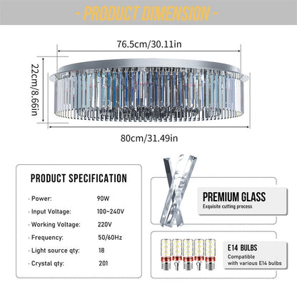 Modern Smoky Grey 80cm Crystal Light Fixture
