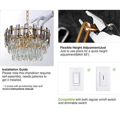 Adjustable Gold Crystal Chandelier Light Fixture