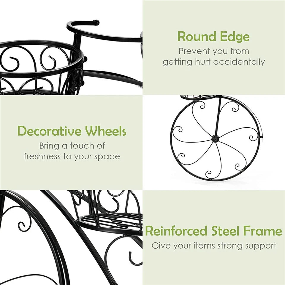 Metal Bicycle Flower Pot Stand for Patio & Garden