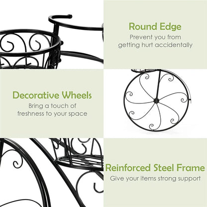 Metal Bicycle Flower Pot Stand for Patio & Garden