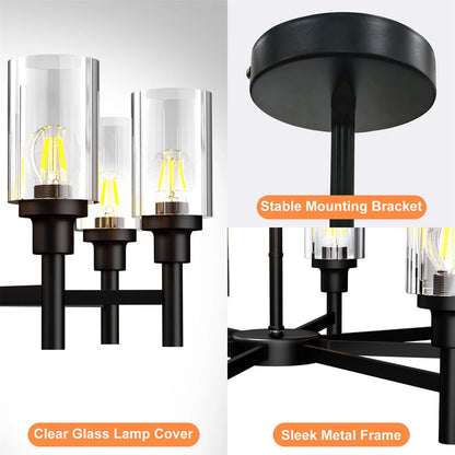 Industrial Black Metal 6-Light Pendant Lamp