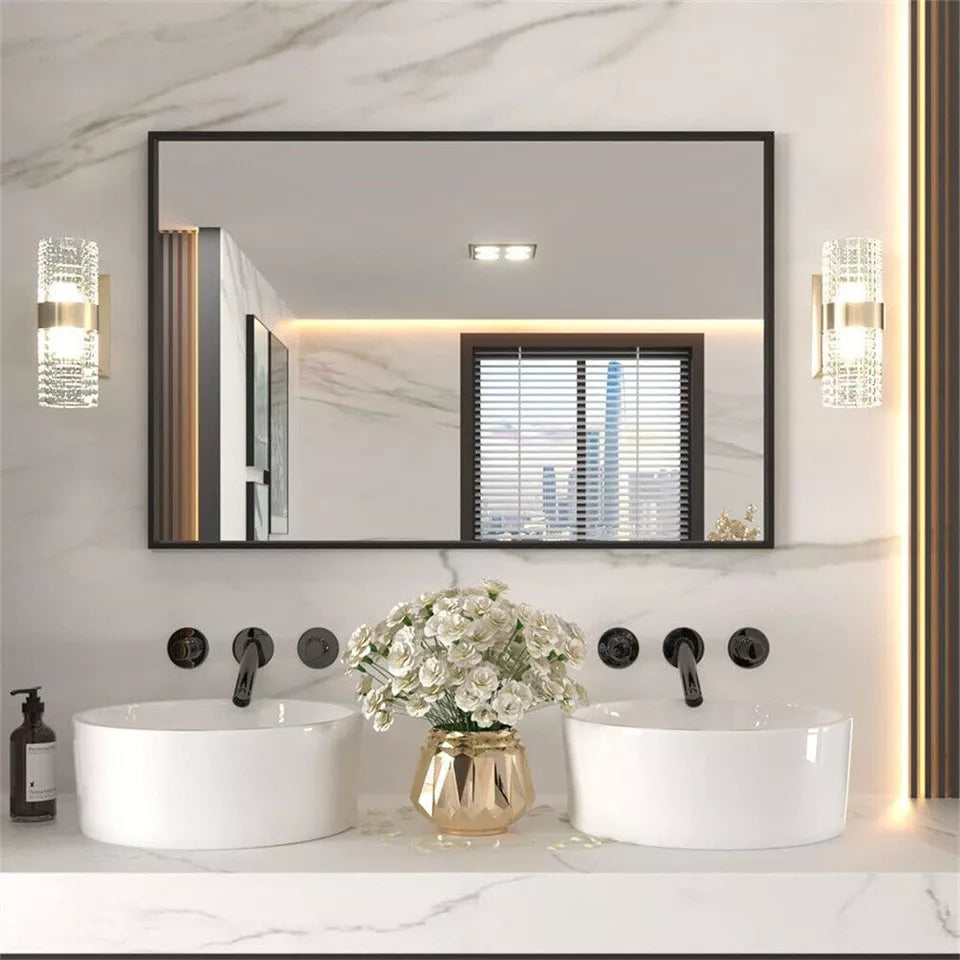 Black Framed Rectangle Wall Mirror - Bathroom & Vanity Decor