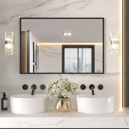 Black Framed Rectangle Wall Mirror - Bathroom & Vanity Decor