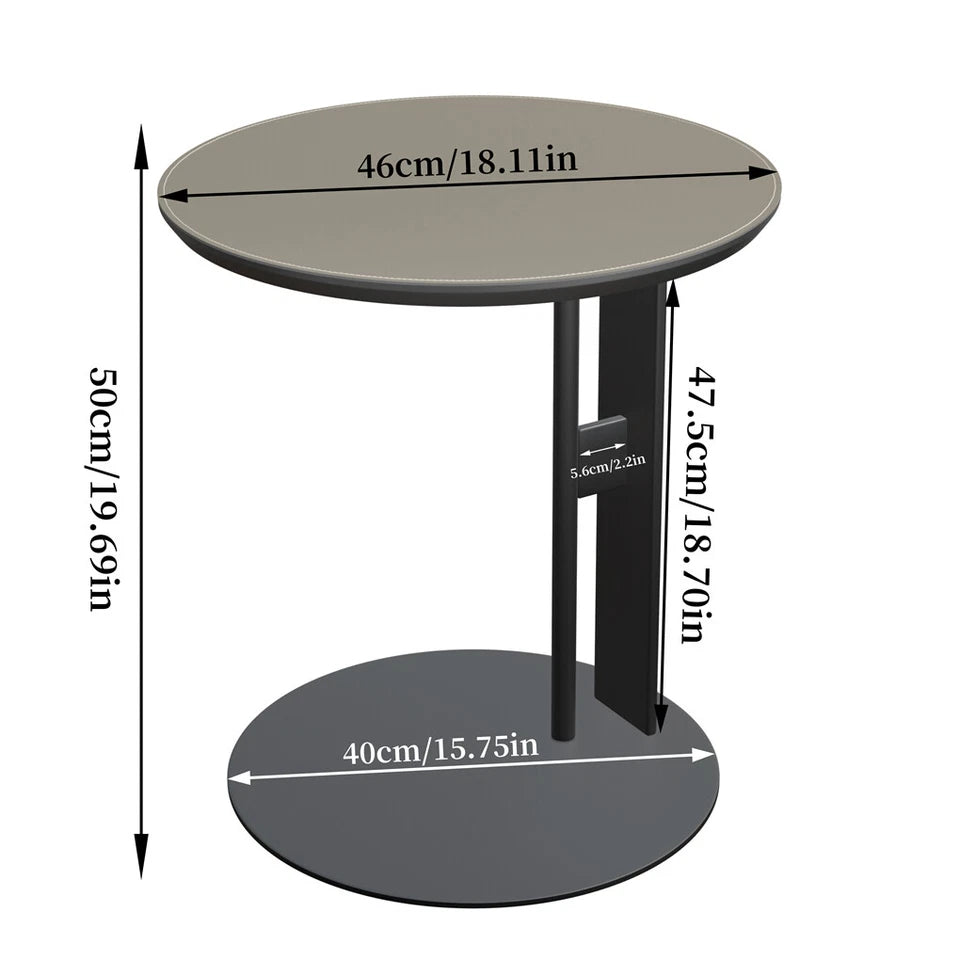 Light Grey Saddle Leather C-Shaped Side Table With Black Iron Frame