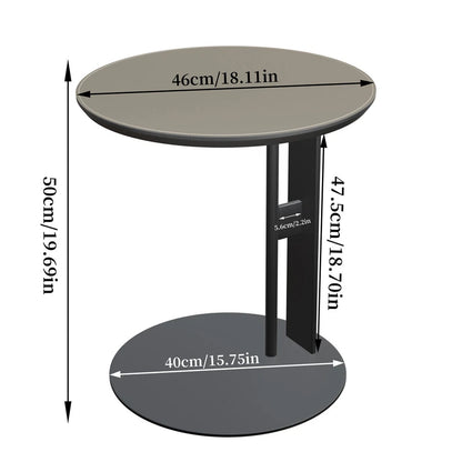 Light Grey Saddle Leather C-Shaped Side Table With Black Iron Frame