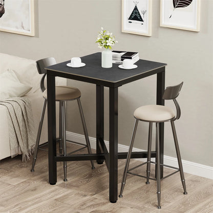 Matte Grey Square High-Top Bar Table With Sintered Stone Top And Sleek X Base