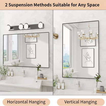 Black Framed Rectangle Wall Mirror - Bathroom & Vanity Decor