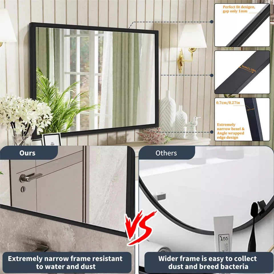 Black Framed Rectangle Wall Mirror - Bathroom & Vanity Decor
