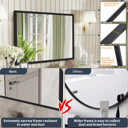 Black Framed Rectangle Wall Mirror - Bathroom & Vanity Decor