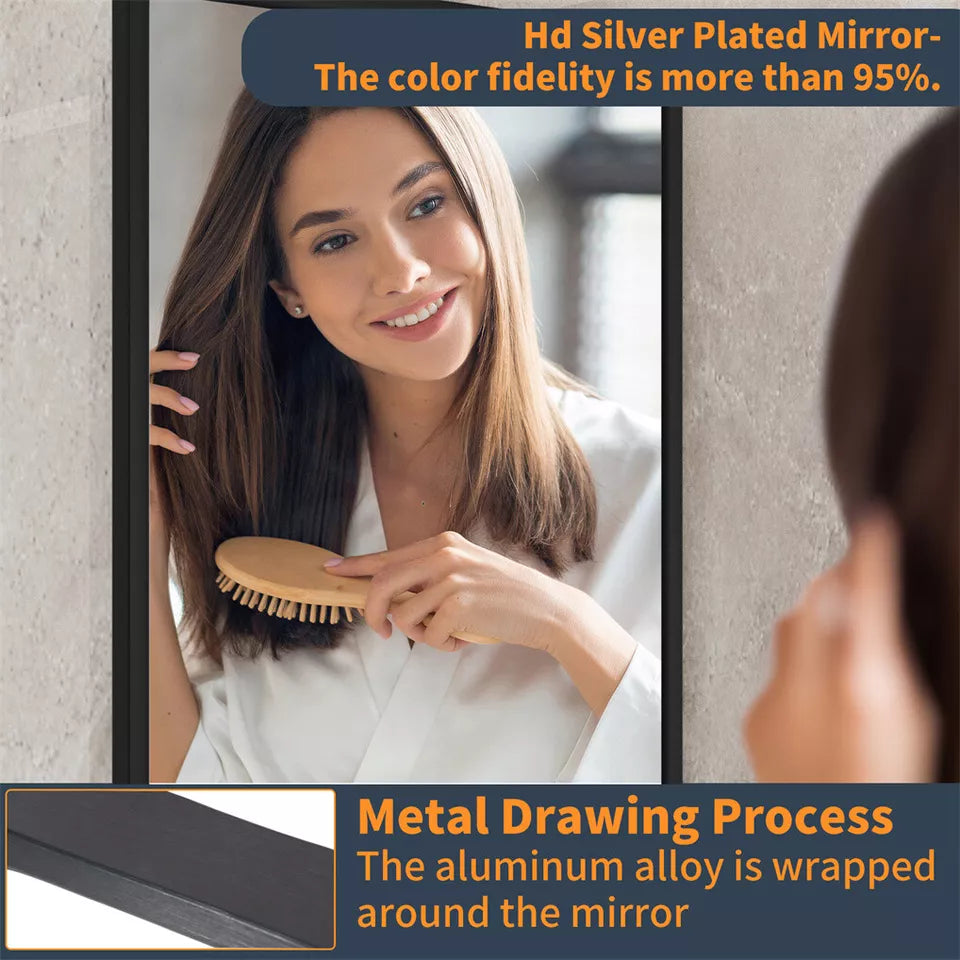 Black Framed Rectangle Wall Mirror - Bathroom & Vanity Decor