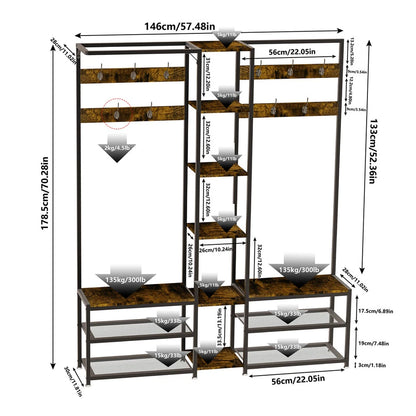 Industrial Entryway Hall Tree with Shoe and Coat Storage Rack