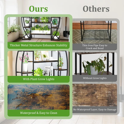 Tall Half Moon Plant Shelf with Grow Lights for Indoor Use