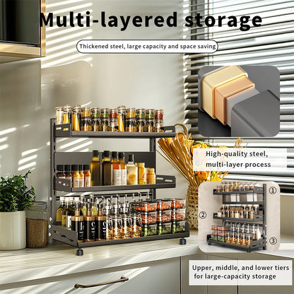 Large 3 Tier Spice Rack Kitchen Organizer with Adjustable Height