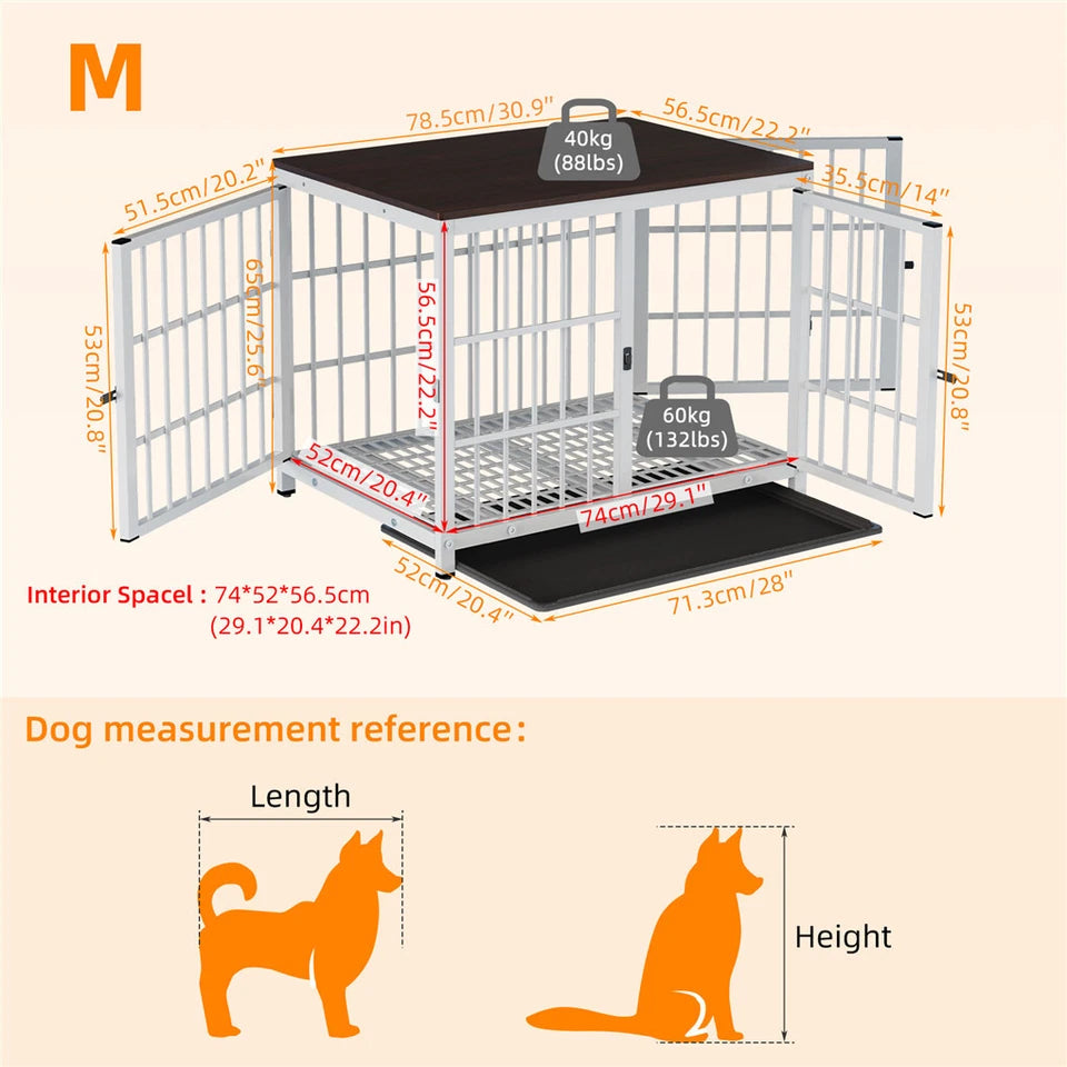 Wooden Dog Crate With Removable Tray & 3 Doors