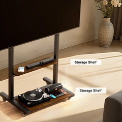 Rolling TV stand with storage shelves for home and office