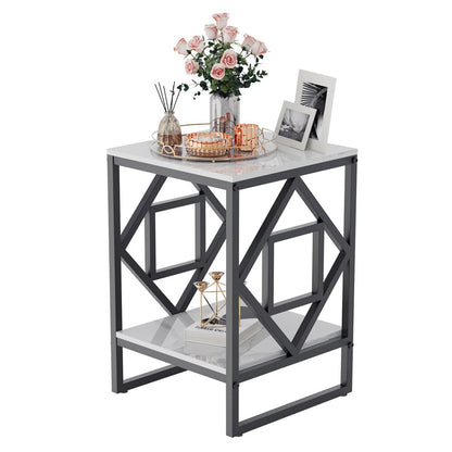 Sleek White Marble Side Table Sofa End Table Bedside Nightstand with Durable Frame