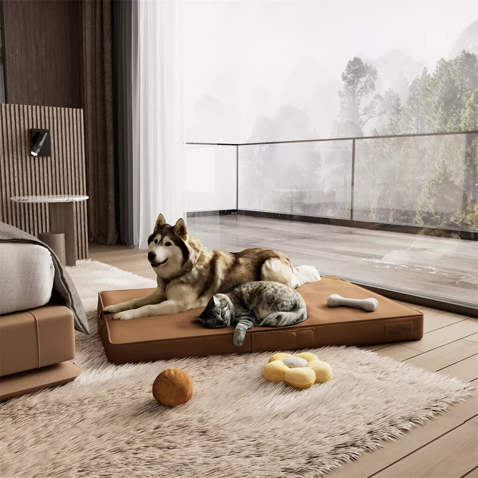Large 3D Orthopedic Dog Bed with Microfiber Leather(brown)