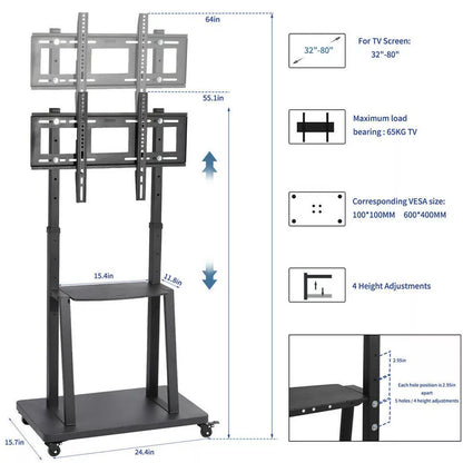 Heavy Duty Mobile TV Cart Stand for 32 to 80 Inch Screens