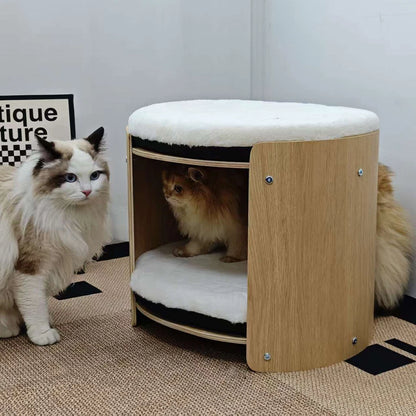 2 Tier Elevated Cat Bed for Indoor Cats with Soft Plush Mats