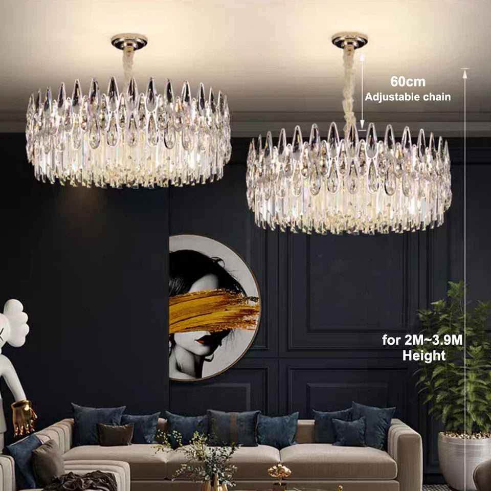 Glam Raindrop & Oblong Crystal Chandelier Lamp