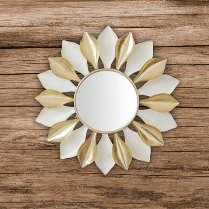 Gold Round Metal and Glass Wall Mirror with Elegant Pattern for Home Decor