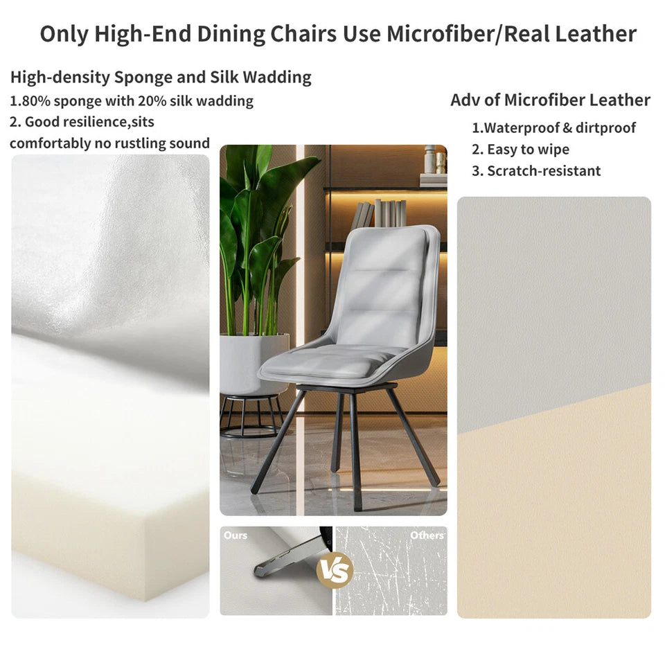 Light Grey 360 Swivel Dining Chairs Set of 2 with Ergonomic High Back