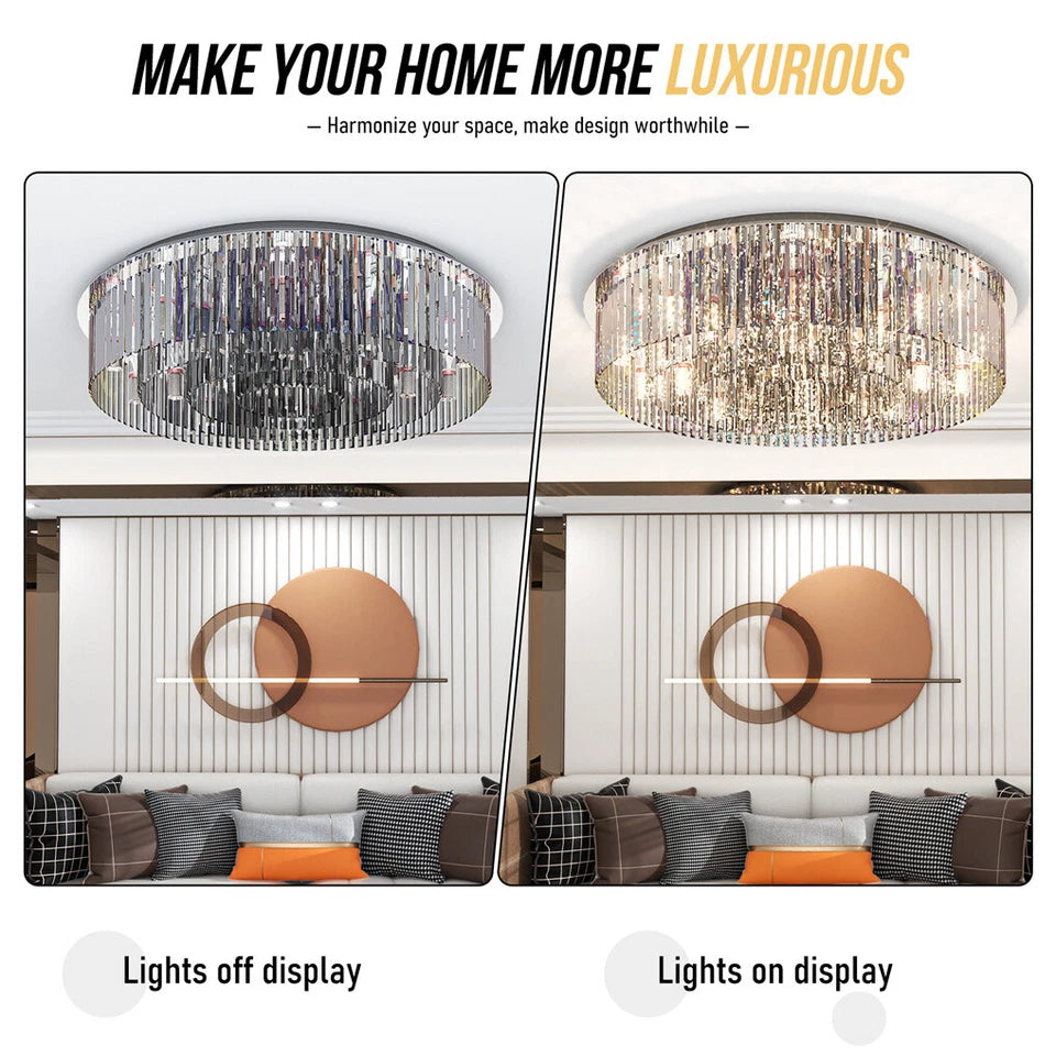 Modern Smoky Grey 80cm Crystal Light Fixture