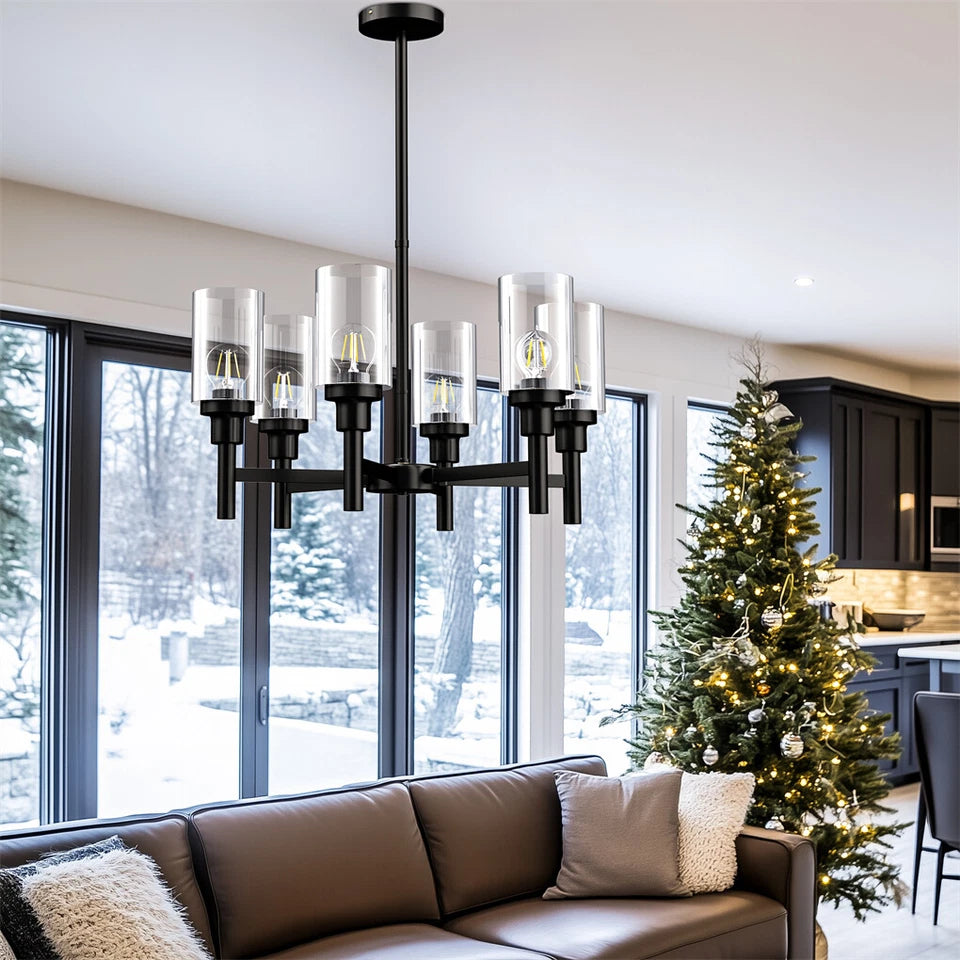 Industrial Black Metal 6-Light Pendant Lamp