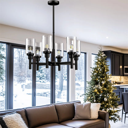 Industrial Black Metal 6-Light Pendant Lamp