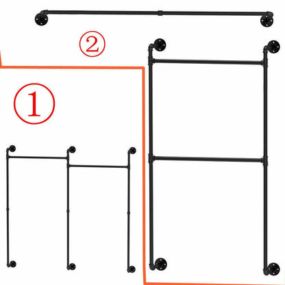 P&P Black Heavy-Duty Wall-Mounted Industrial Garment Rack with Dual Hanging