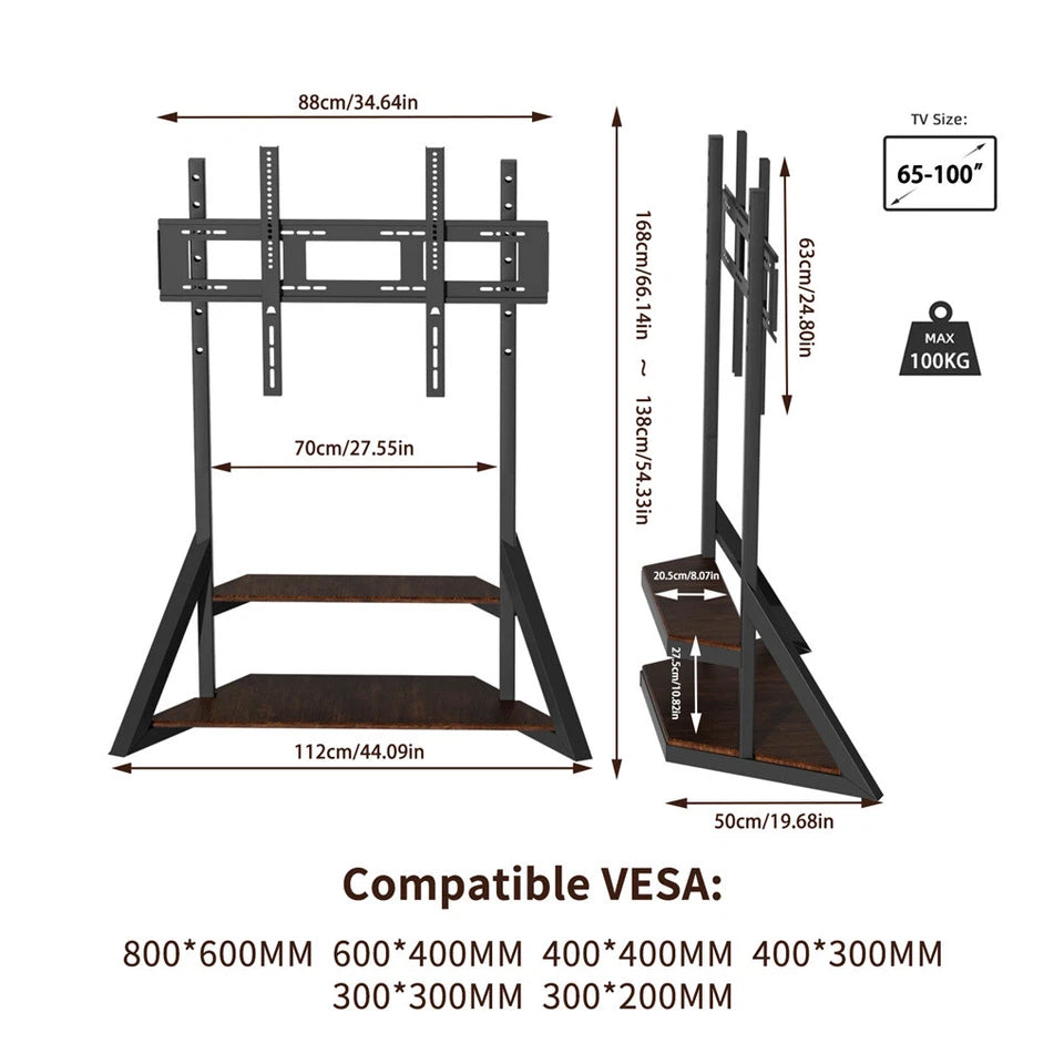 Black Brown 65-100 Inch Industrial TV Stand With Rustic Shelves For Home Cinema