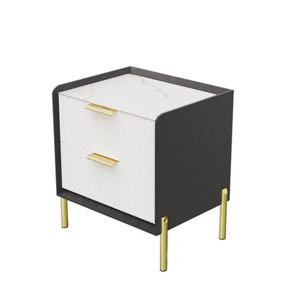 White & Grey Bedside Table With Sintered Stone Top And Storage Drawers