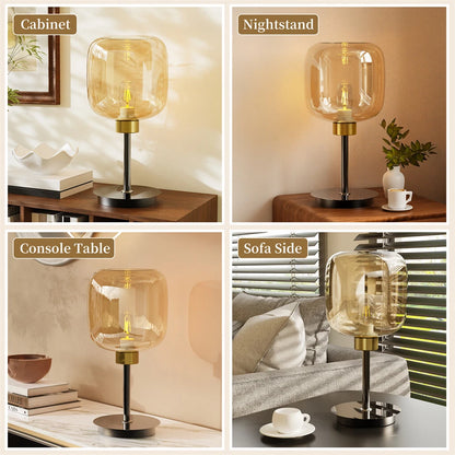 Industrial Bedside Table Lamp with Amber Glass