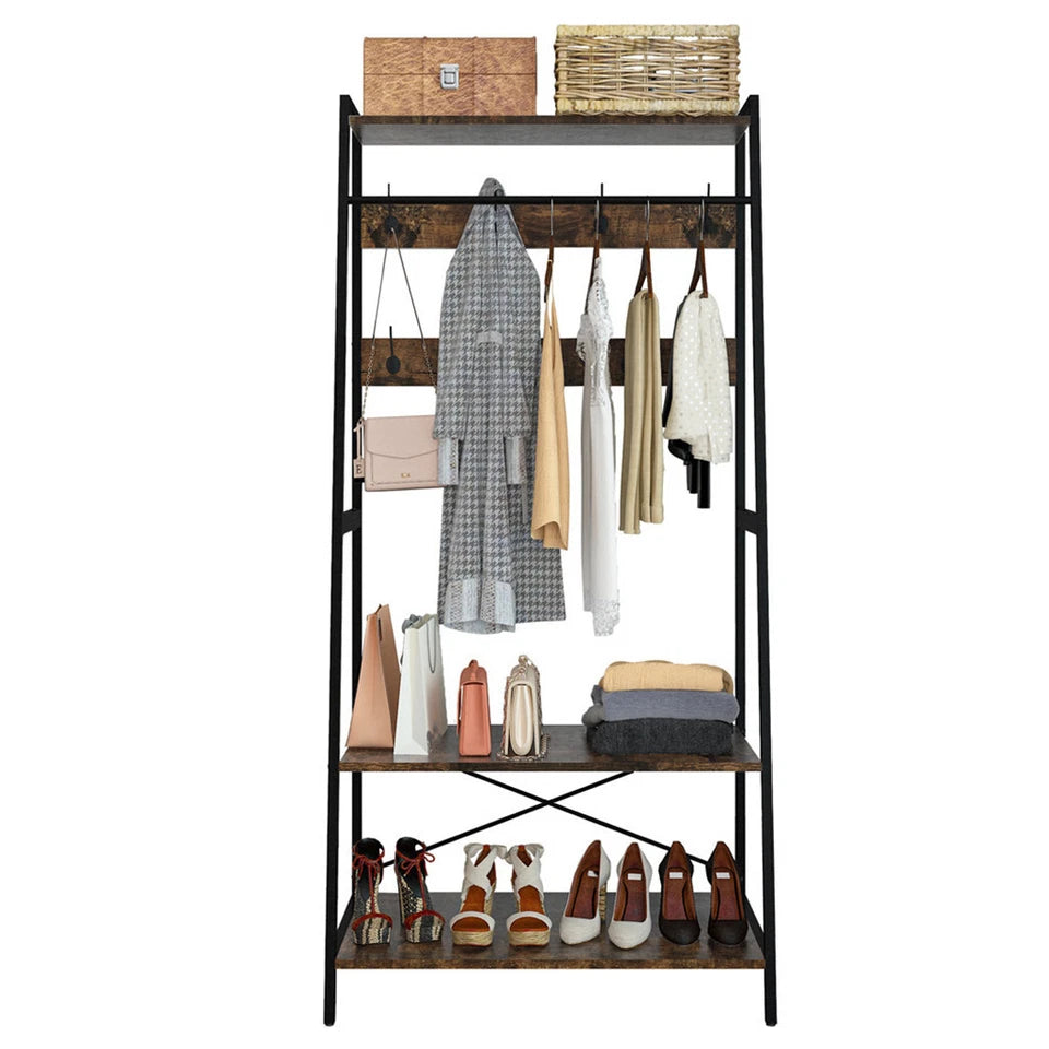 Industrial Wall-Mounted Clothes Rack Iron Black