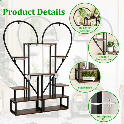 Set of 2 Indoor Plant Stands with Lights 6 Tier Display Racks