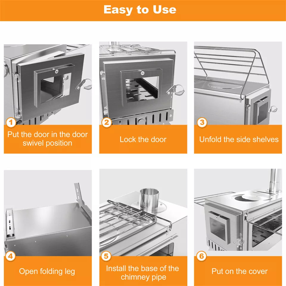 7-Pipe Portable Wood Burning Camping Stove â€” Outdoor & Backyard