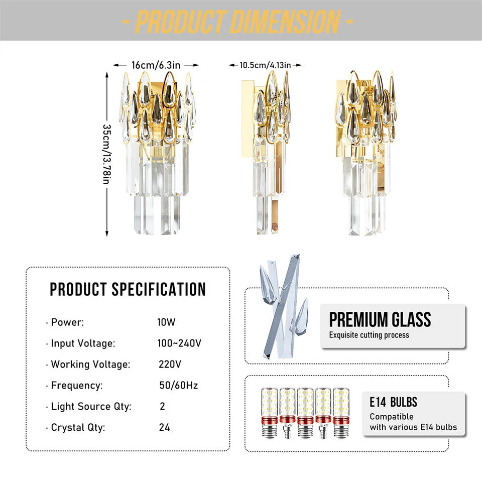 Gold Crystal Wall Sconce with Adjustable Lighting