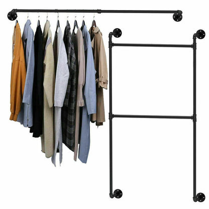 P&P Black Heavy-Duty Wall-Mounted Industrial Garment Rack with Dual Hanging