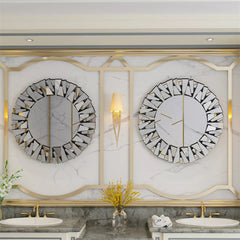 Round silver mirror with irregular glass frame