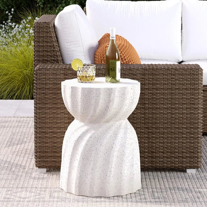 Off-White Concrete Side Table With Antique Look For Indoor Or Outdoor