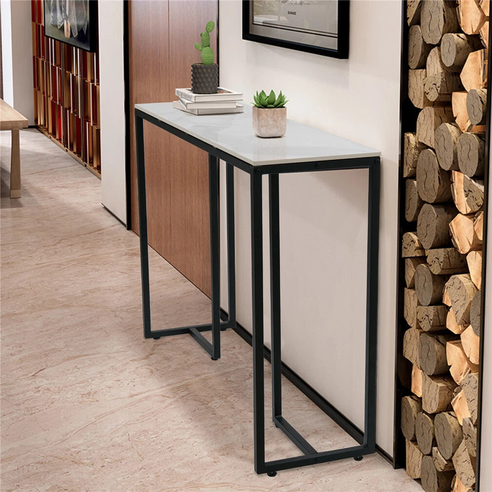 Large Modern Marble Console Table Sintered Stone Entryway Hallway Table with Metal Frame