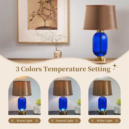 Blue Glass Table Lamp with Gold & Brown Shade