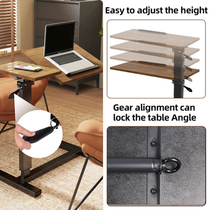 Black & Walnut Adjustable Rolling Laptop Desk With Tiltable Dual Top
