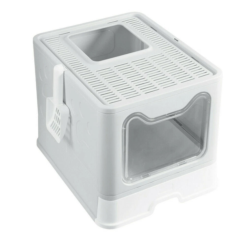 Large Foldable Cat Litter Box with Easy-Clean Slide Tray