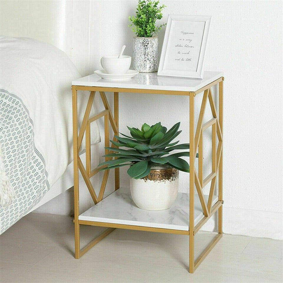 Gold Metal Frame Side / End Table Marble Accent Coffee Table