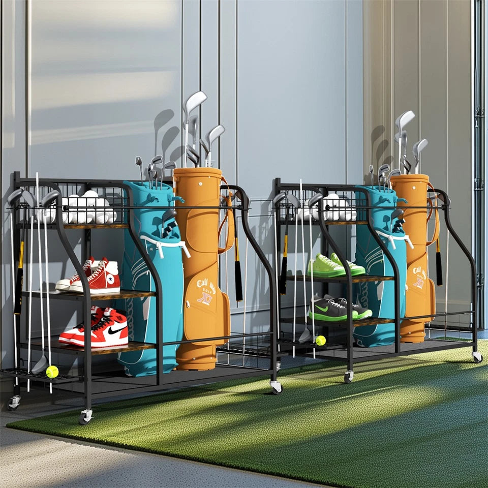 Golf Equipment Organizer with Wheels for Garage or Clubhouse